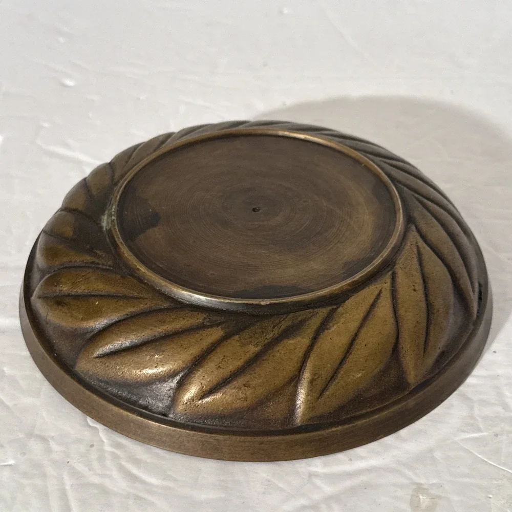 Vintage Brass Bowl-Made In India-Leaf‎ DesignTextured-6.5